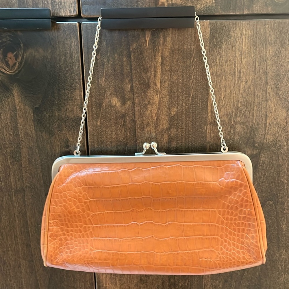 LOFT crocodile clutch bag brown/burnt orange with silver